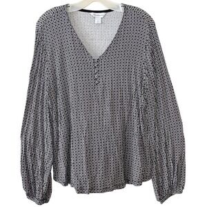 Liz Claiborne Top L Grid Print Button Front Preppy Old Money Classic Minimalist